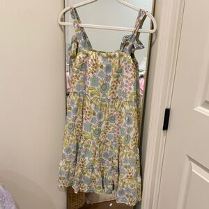 Floral Mini Dress with Blue and Green Pattern